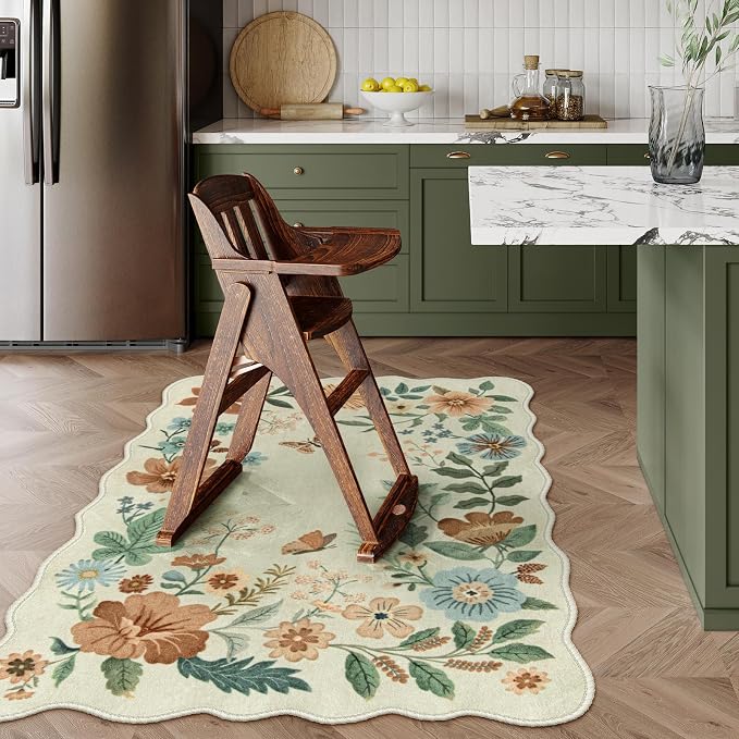Lahome Floral Machine Washable Rug, 3x5 Rug Non Slip Soft Bedroom Rugs