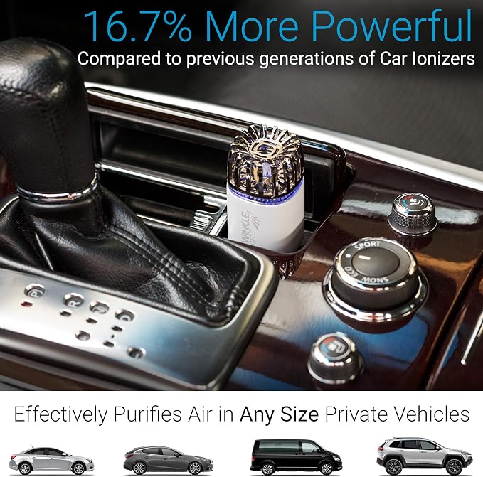 Car Air Purifier Ionizer - 12V Plug-in Ionic Anti-Microbial Car Deodorizer -