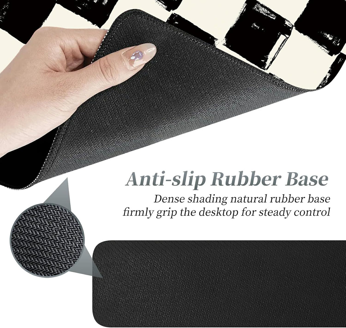 3Pcs Mouse Pad Set, Black White Checkerboard Large Gaming Mouse Pad with Stitched Edge, Ergonomic Memory Foam Keyboard Wrist Support and Mouse Wrist Rest Cushion, Pain Relief Non-Slip Desk Pad Combo