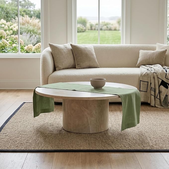 Solino Home 100% Pure Linen Table Runner Oil Green Woven, Fete 14 x 72 in |