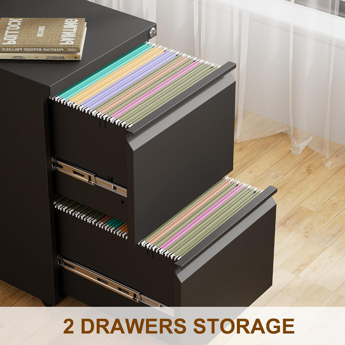 2 Drawer Metal Mobile File Cabinet with Lock and 4 Keys
