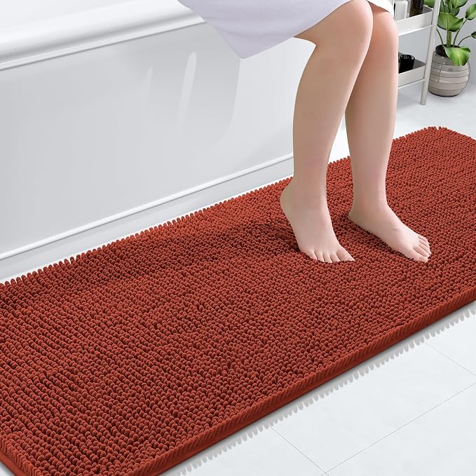 OLANLY Bathroom Runner Rugs 70x24, Soft Absorbent Chenille Bath Rugs, Rubber