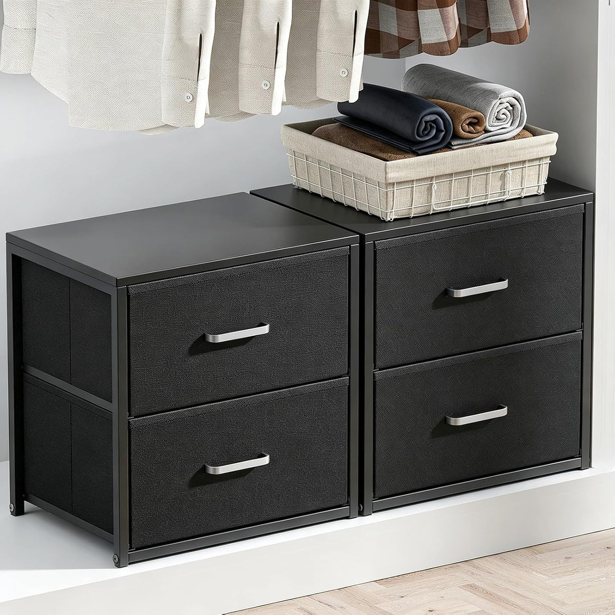 Stackable Storage Drawers, Closet Drawers, Black