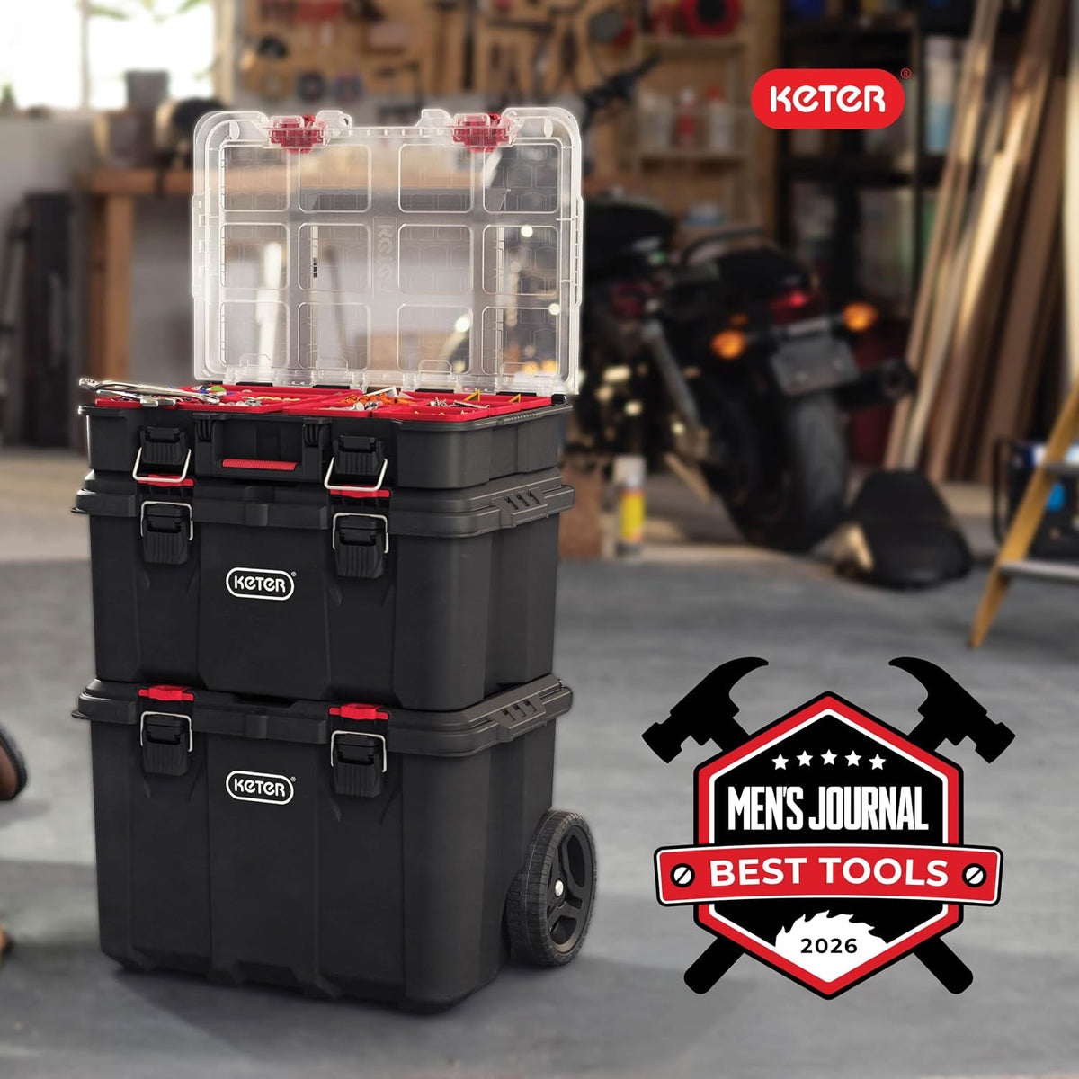 Keter Stack-n-Roll Two Drawer Tool Box for Small Parts and Power Tool Accessories, Fits Keter Modular Tool Storage System
