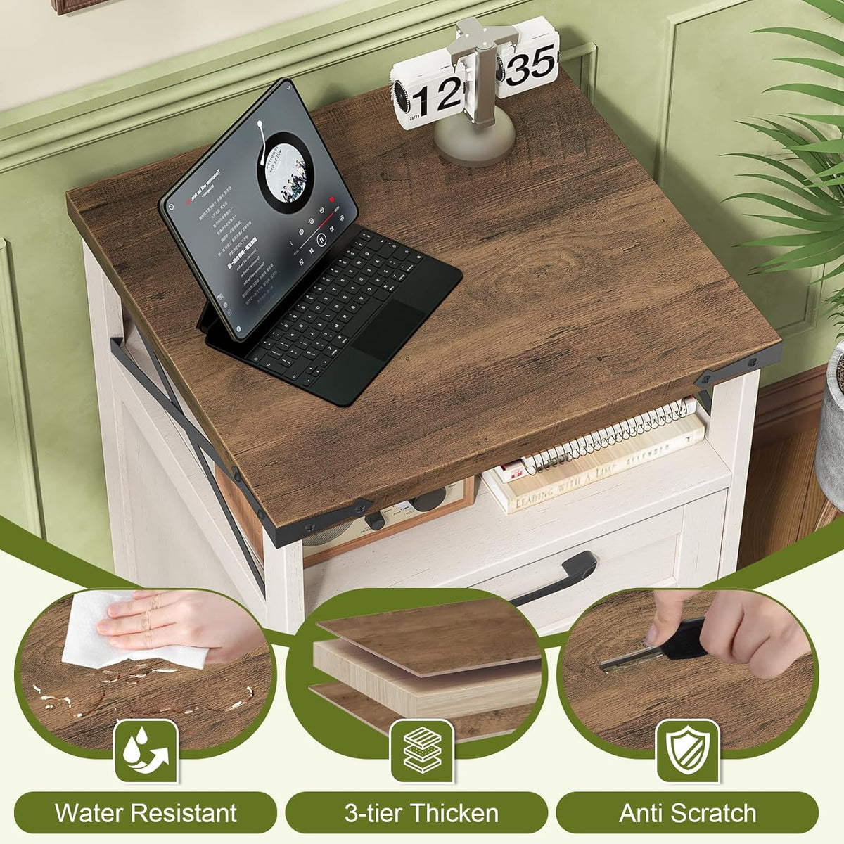 Vabches Office Filing Vertical Cabinet with 2 Drawers, Unique White