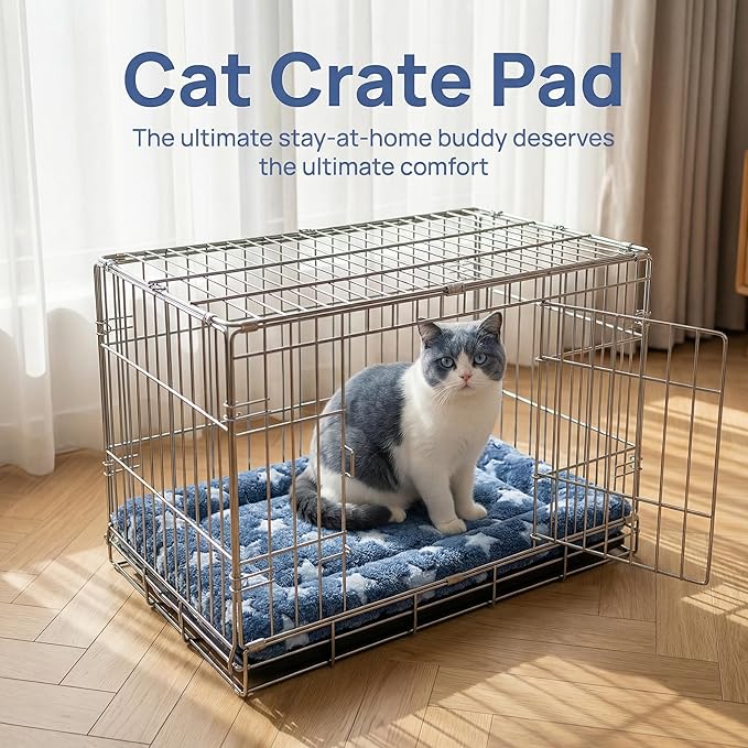 Dog Bed Mat - Reversible Dog Crate Bed Mats, Soft & Breathable Kennel Pad, Durable Crate Bed for Small Dogs & Cats (Navy&Stars, XS(18"*14"*1.2"))