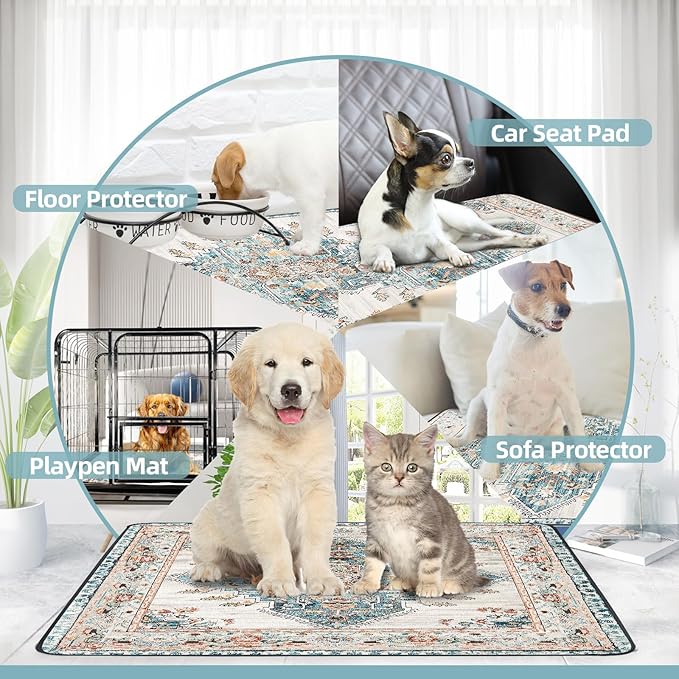 Washable Pee Pads for Dogs Large 2 Pack, 48" x 48" Reusable Puppy Pads Waterproof Dog Rugs, Super Absorbent, Leakproof, Dog Crate Pad, Playpen Mat, Whelping Pads, Blue Medallion
