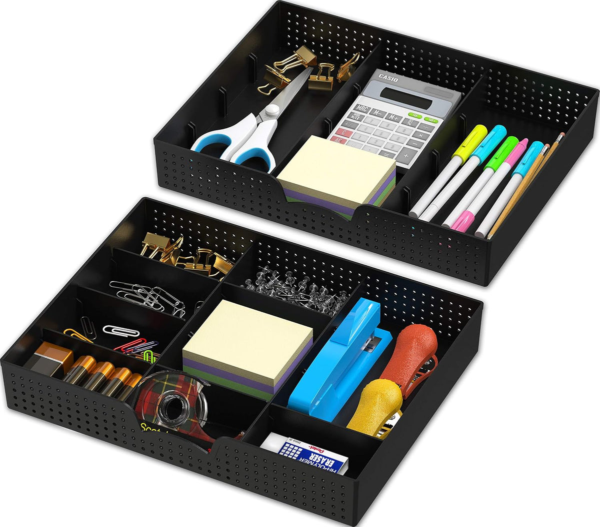 Simple Houseware Drawer Organizer Tray, 9 Compartments, 2-Pack, Black