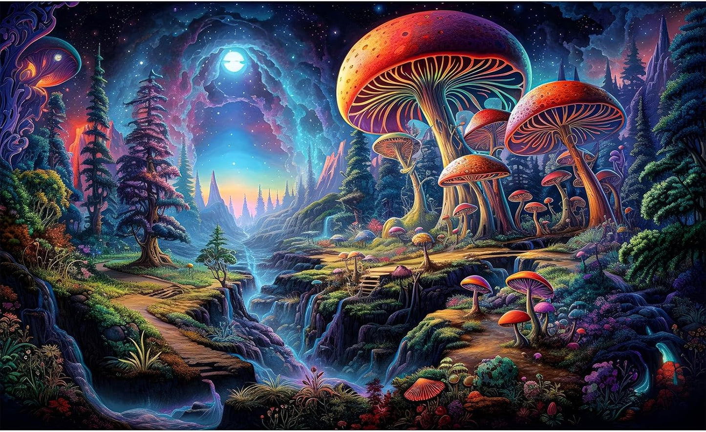Forest Aquarium Background Fantastic Cartoon Forest Landscape with Mushrooms and Flowers Terrarium Background Fantasy Pine Tree Mysterious Mushroom Theme Fish Tank Backdrop Poster Decor 24x16in