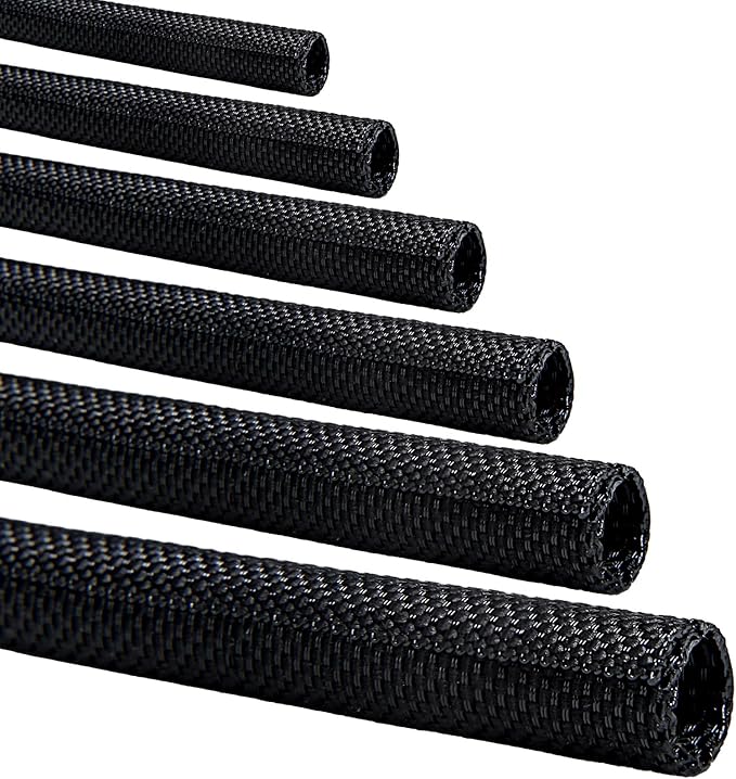 Split-Sleeve Wire Loom for High-Temperature Automotive Harness and Home Cable Management, 25ft - 3/4 inch Braided Cable Management Sleeve Cord Protector, Self-Wrapping Split Wire Loom
