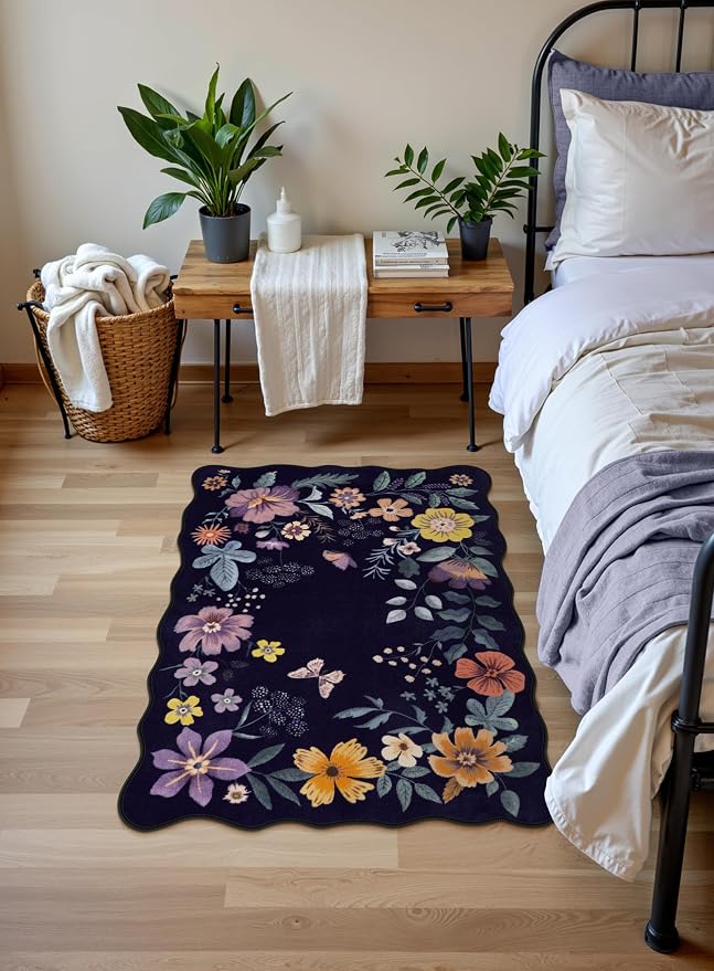 Lahome Floral Entryway Rug, 2X3 Washable Kitchen Rug Non-Slip, Ultra-Thin Soft