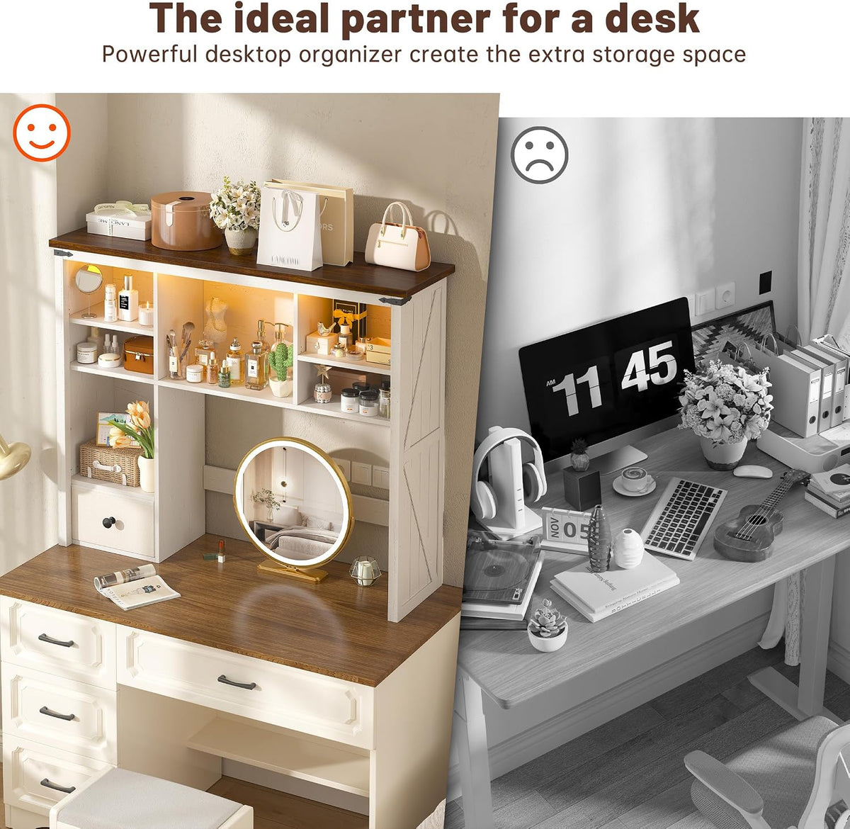 EnHomee Desktop Bookshelf, Computer Up to 27”, Adjustable Storage Shelf