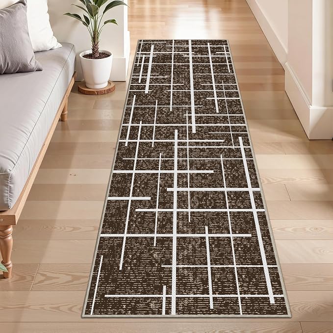 Brown 2x6 Runner Rug Non Slip, Modern Distressed Stripe Carpet Runners