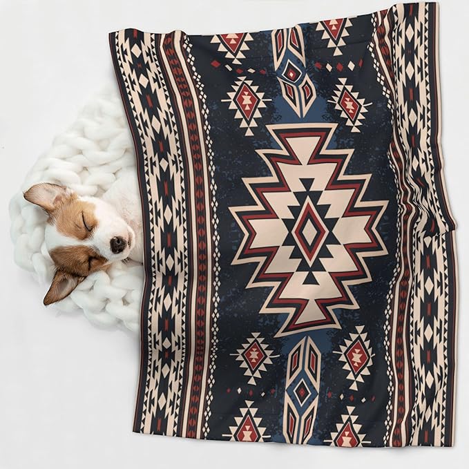Western Blanket for Dog Cat - Tribal Throw Blanket 40x30 Ethnic Pet Blanket for Couch Sofa Bed