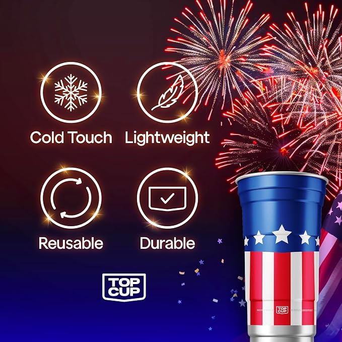 Top Cup Americana Cup | 12 oz Reusable Aluminum Party Cups 50 Count | Durable