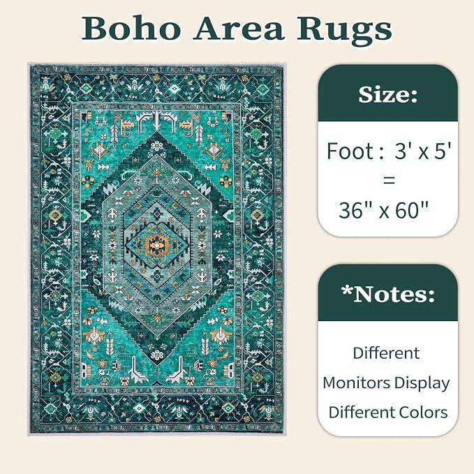 SERISSA Area Rug 3x5 Boho Teal Rugs