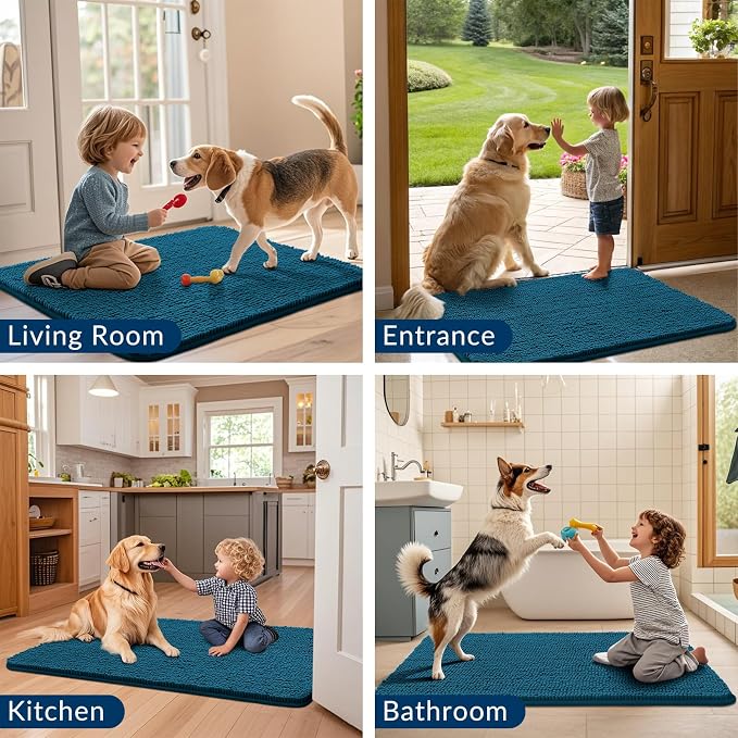 Smiry Dog Door Mat for Muddy Paws 44x24, Absorbent Dirt Trapper, Non-Slip