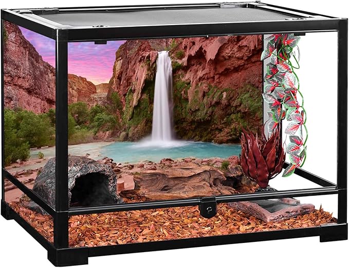 AWERT 72x24 inches Reptile Habitat Background Sunset Mountain Waterfall Terrarium Background Durable Polyester Background
