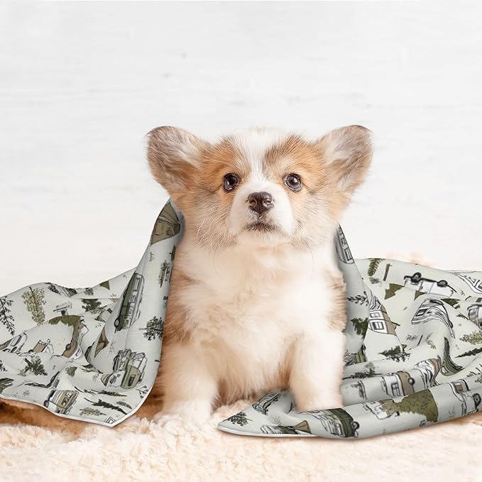 Waterproof Dog Blanket Soft Pet Blanket for Puppy Cat, Fleece Cat Throw Blankets for Furniture Bed Couch Sofa Reversible - Camp Van 2