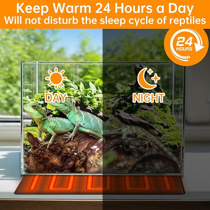 Reptile Heat Pad with Digital Thermostat, Under Tank Terrrarium Heat Mat 16W 8 * 12 Inch, Temperature Controller Heating Pad for Reptile, Turtles, Lizards, Snake, Hermit Crab, Frogs