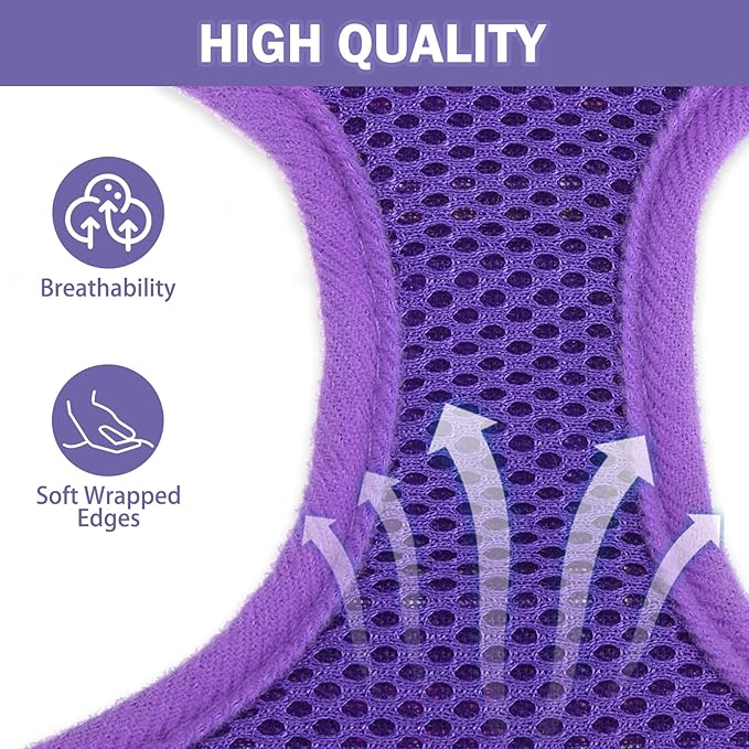 SCENEREAL No Pull Dog Harness with Leash Set for Small Dogs - Breathable Soft Mesh Vest, Plaid Design for Daily Walking Training, Fits Chihuahua Bulldog, Purple Size XS