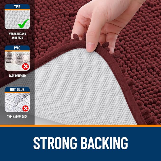 OLANLY Bathroom Runner Rugs 59x24, Soft Absorbent Chenille Bath Rugs, Rubber