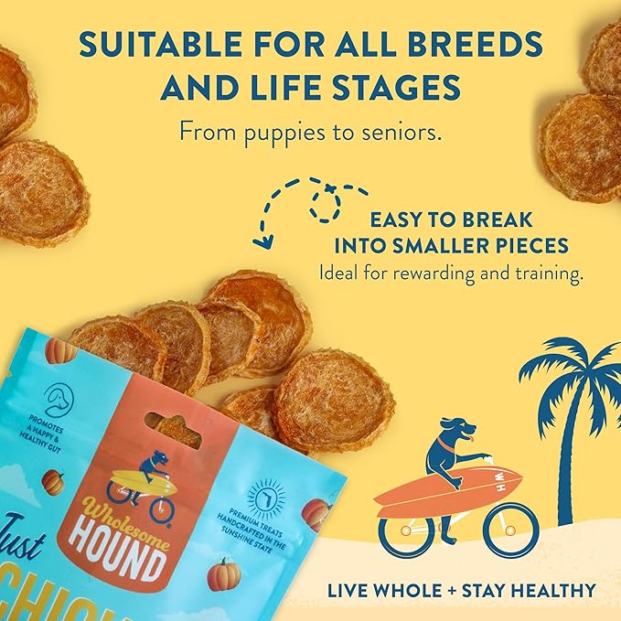 Chicken & Pumpkin Chips – 2 Simple Ingredient Dog Treats, All Natural & Healthy Training Snacks for Small, Medium & Large Breeds, Puppies – High Protein, 7oz