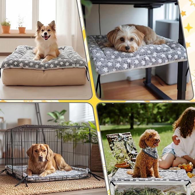 Elevated Dog Bed Cover Outdoor Dog Cot Replacement Cover for Large Crate Bed 42 x 30 Inch Warm Thermal Pet Pad Mat with Corner Straps Reversible Fleece Puppy Crate Kennel Mat