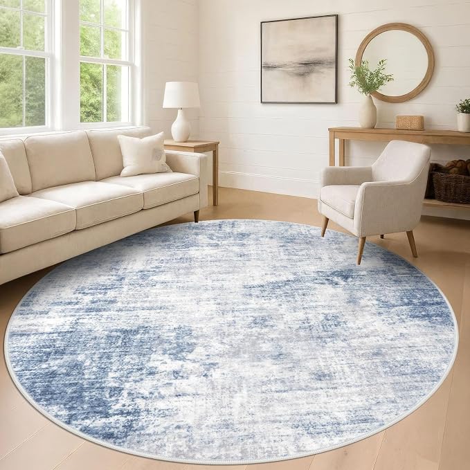 IOHOUZE Abstract Round Area Rug 8 Ft Washable Circle Rugs Large Round Rug Non