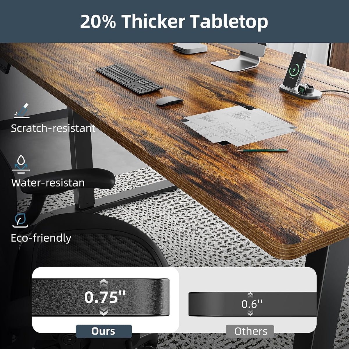 60 x 30 Inch Electric Standing Desk with Flip-Top Cable Management