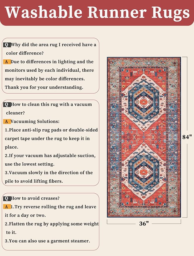 SERISSA Boho Kitchen Runner Rug, 3x7 Washable Non-Slip Runner Rug