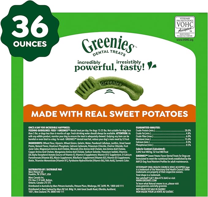 Greenies Veterinarian-Recommended Adult Natural Dental Dog Treats Petite Size, Sweet Potato Flavor, 36 oz. Pack, 60 Count