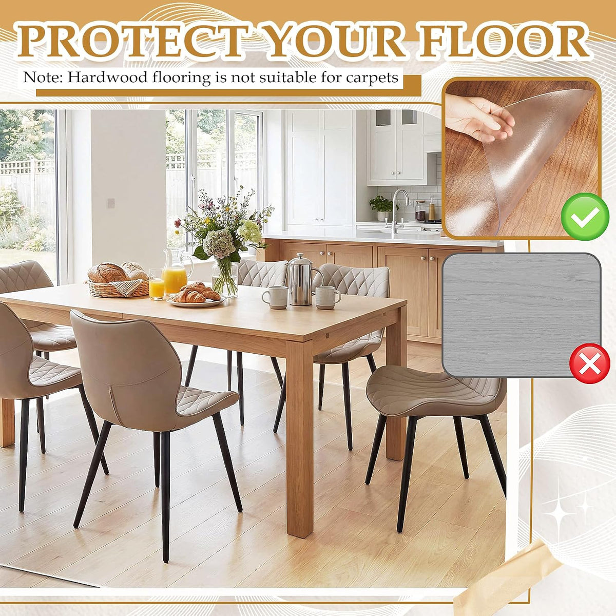 Clear Plastic Floor Mat 4.75 x 7 Ft PVC Floor Protector for Kitchen Floor
