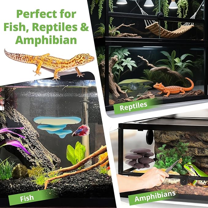 Mushroom Decor for Reptile Tank, Fish Tank, Pet-Safe Bearded Dragon Tank Accessories, Realistic Terrarium Plants for Leopard Geckos, Crested Geckos, Tree Frogs, Snakes (Cocoa, Trio Cap)