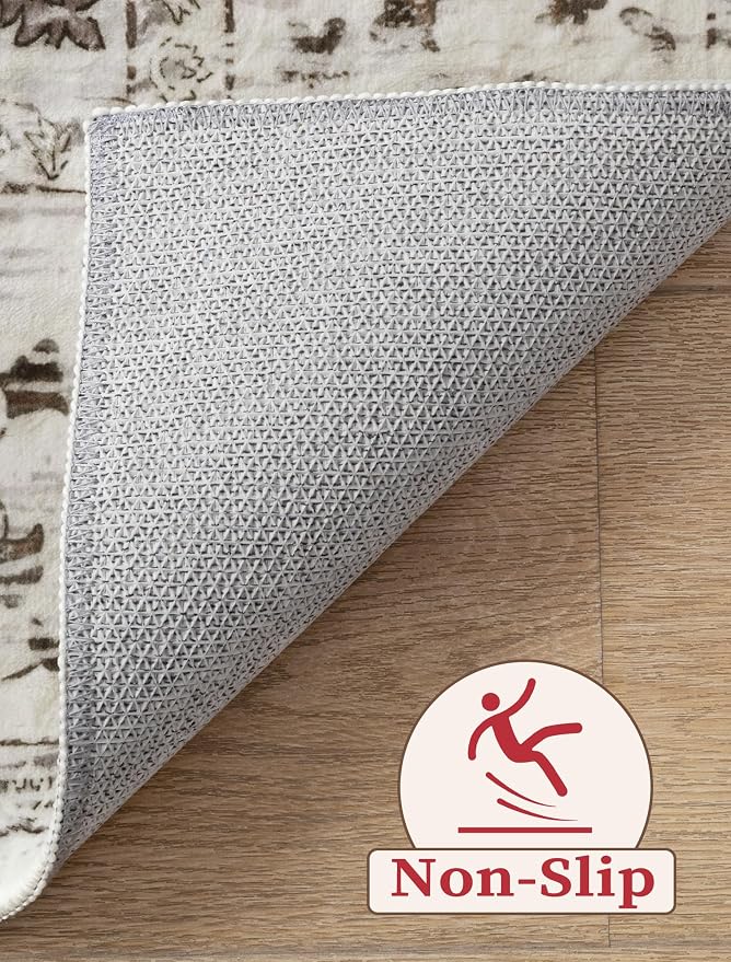SERISSA Boho Washable Runner Rug, 2x5 Rug Non-Slip Vintage Earth Tone Hallway