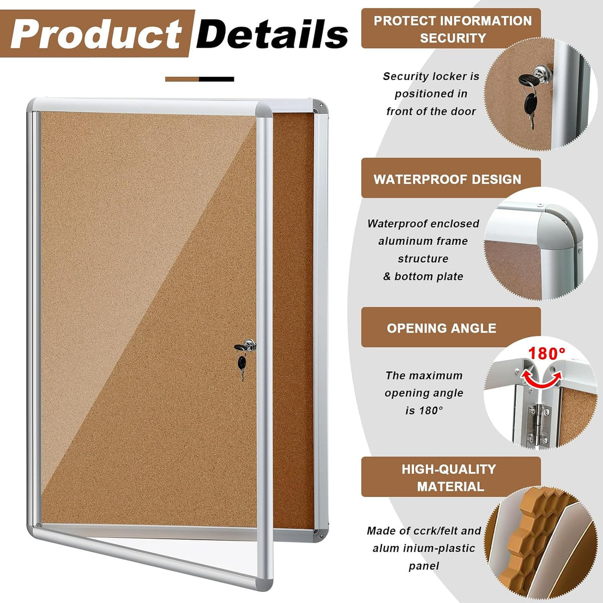 Blulu 2 Set 24 x 36 Inch Enclosed Bulletin Boards Lockable Noticeboard Windproof Outdoor Cork Display Wall Case with Locking Door for School Office Notices(Burlywood)