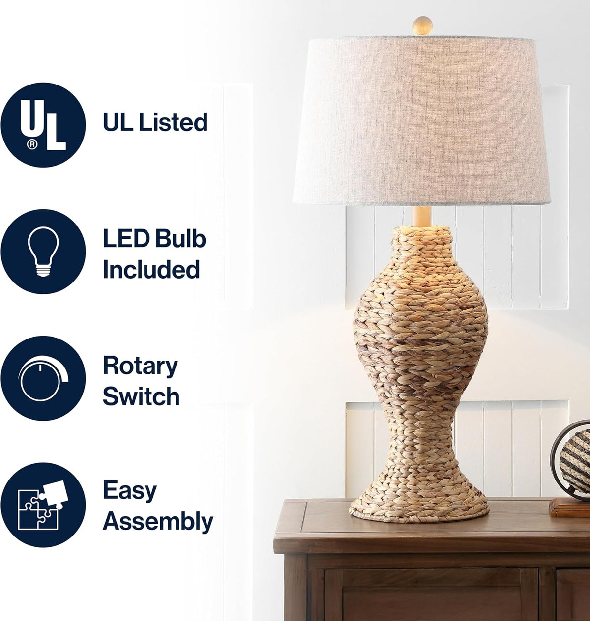 JONATHAN Y Elicia Farmhouse 31" Water Hyacinth Table Lamp, Natural