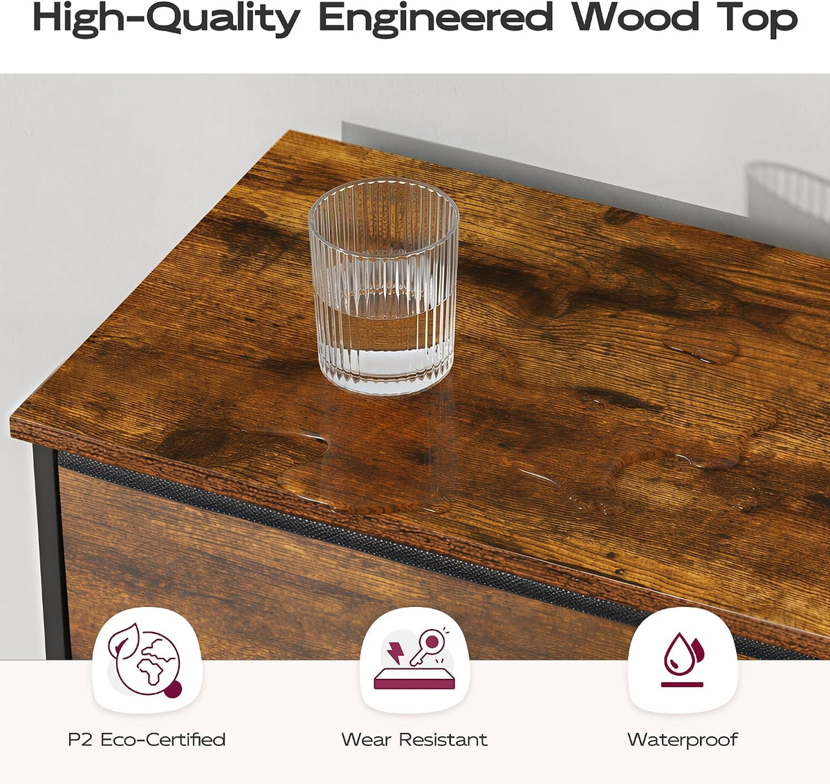 WLIVE Small Dresser Nightstand for Bedroom, 3 Drawers, Rustic Brown