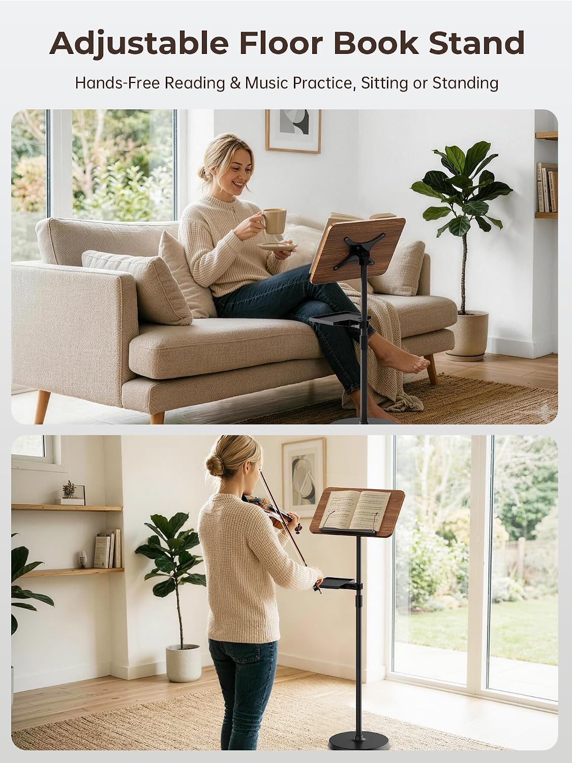 Floor Book Stand for Reading, Height & Angle Adjustable, Supports 22lbs