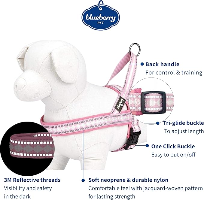 Blueberry Pet 4 Colors Soft & Comfy 3M Reflective Jacquard Padded Dog Harness, Chest Girth 30" - 38.5", Pink, Large, Adjustable Harnesses for Dogs