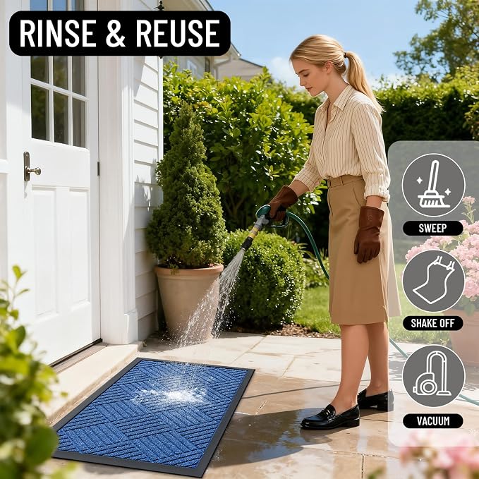 OLANLY Front Door Mat Outside Entrance 33x21, Heavy Duty Sturdy Natural Rubber