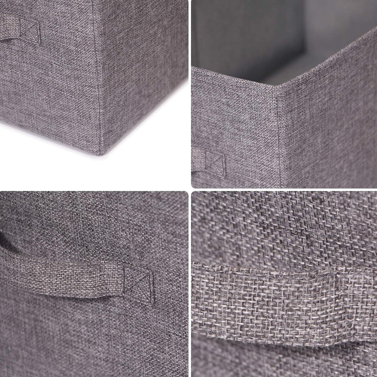 TENABORT Set of 5 Closet Organizer Bins with Handle, Fabric Foldable Storage Baskets Cloth Box Containers for Shelves Home Office Clothes Clothing, Gray, Jumbo