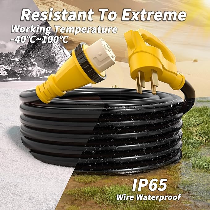 50 Amp Generator Cord, 15FT 50 Amp RV Extension Cord with Twist Lock, Generator Cable 50A 4 Prong Yellow, NEMA 14-50P/SS2-50R Heavy Duty STW Wire for RV Camper & House