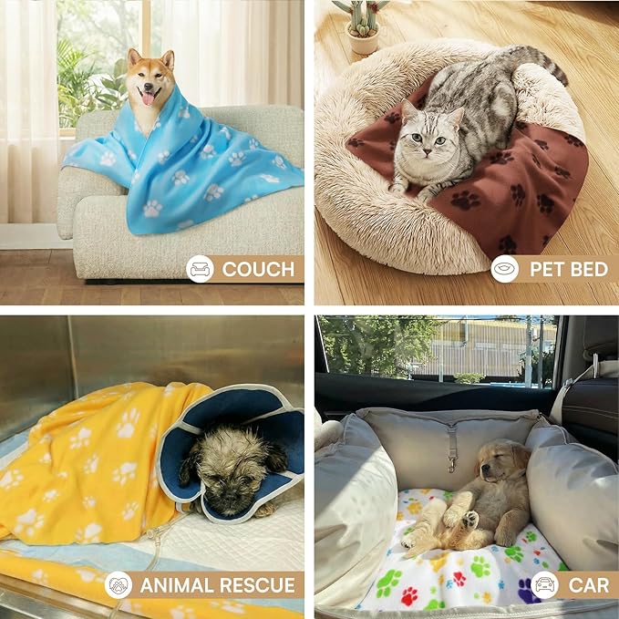 LINENLUX Cute Dog Blanket for Small Medium Dogs 6-Pack Soft Stretchy Fleece Blankets for Pet Cat Puppy Warm Wrinkle-Resistant Throw for Couch Bed Outdoor Yellow 31x24 inch (Pack of 6)