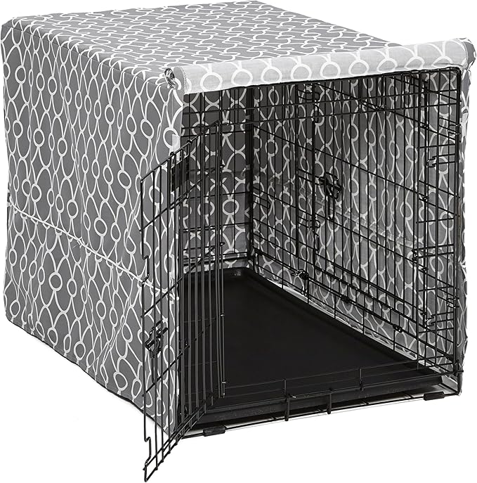 MidWest Homes for Pets Dog Crate Cover with Teflon Fabric Protector, Poly-Cotton Privacy Kennel Cover Fits Most 36-Inch Crates, Gray Designer Print, Washable, Reduces Barking