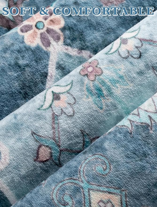 SERISSA Boho Washable Runner Rug, 2x6 Rug Non-Slip Vintage Blue Hallway Kitchen