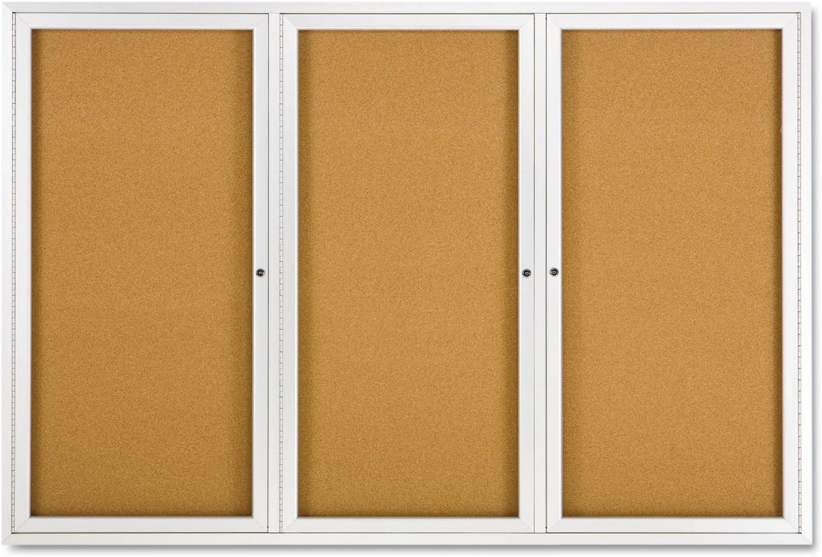 Quartet Bulletin Board, 6' x 4' Enclosed Cork Notice Board, Lockable Swing Doors, Aluminum Frame (2367)