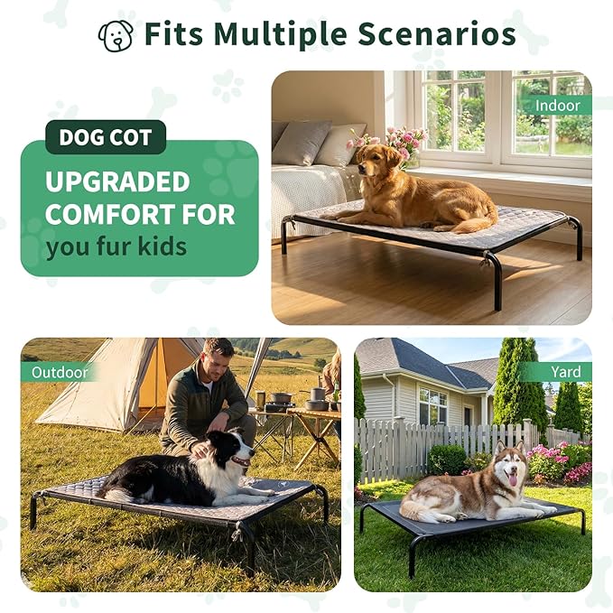 PJYuCien Elevated Dog Bed with Pad for Large Dogs, 48'' Raised Cooling Dog Cot with Breathable Mesh & Absorbent Pee Pad, Sturdy Frame, Non-Slip Feet, Indoor & Outdoor Use