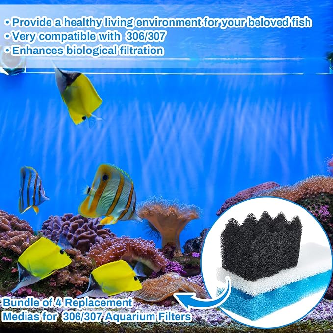 18 Pcs Compatible with 306/307 Bio Sponge Set Compatible with Aquarium Filters