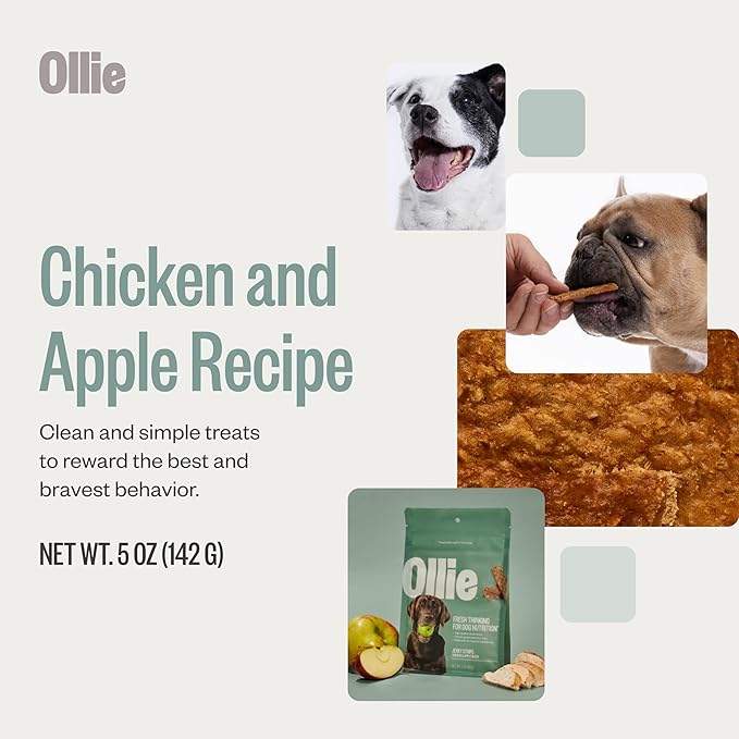 Ollie Belly Rubs Dog Probiotic Chews - Probiotics for Dogs and Ollie Chicken and Apple Recipe Jerky Dog Treats - Dog Jerky Treats All Natural